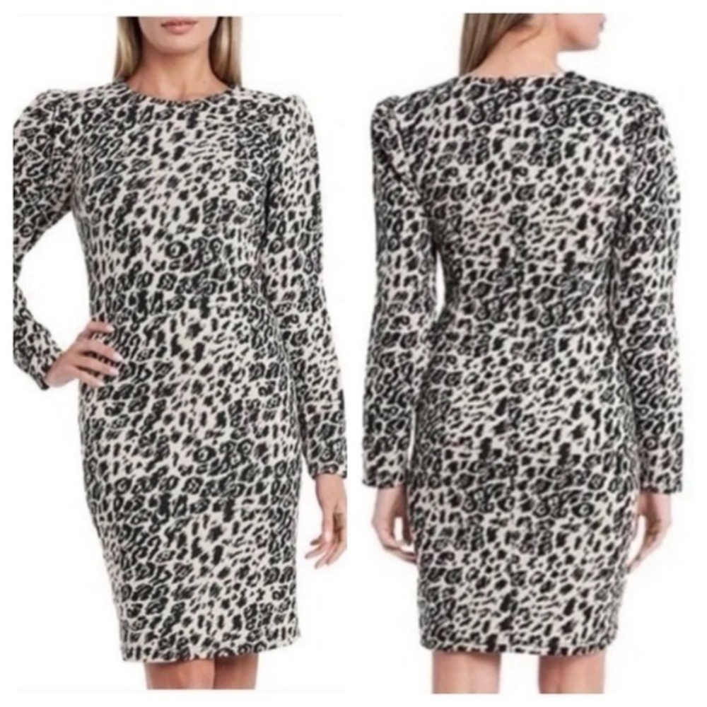 NWT Vince Camuto leopard knit puff sleeve dress OO7